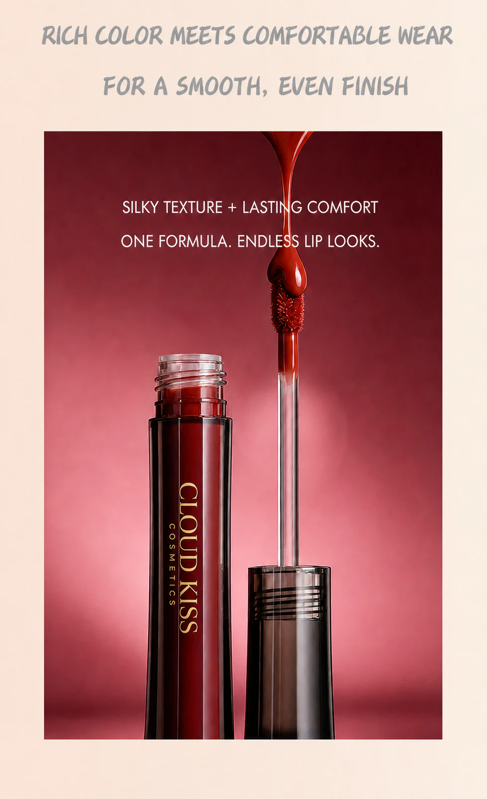 Close view of the Midnight Passion lip cream and applicator